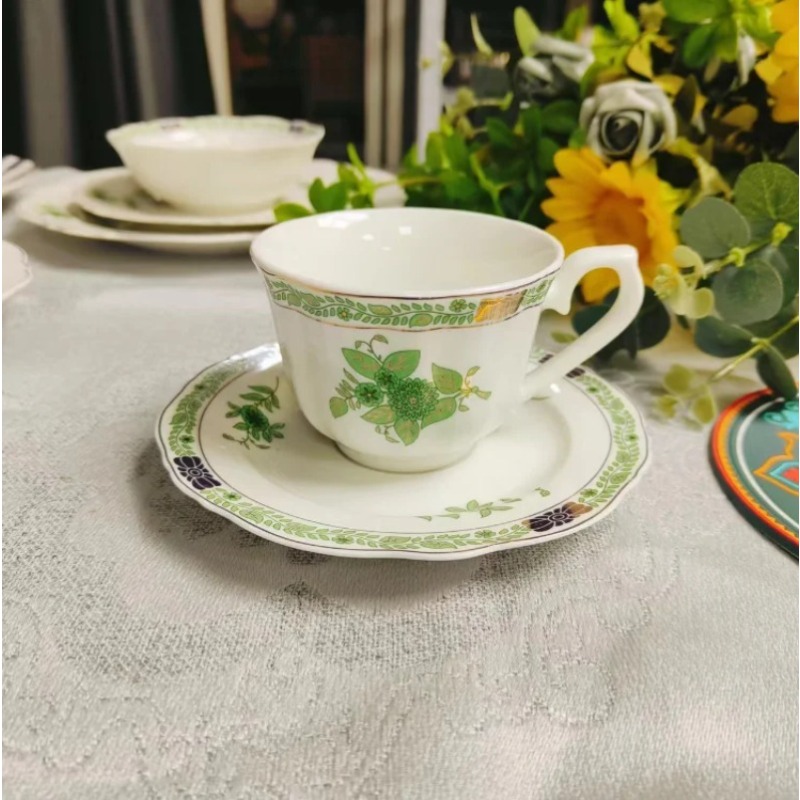 Coffee Tea Green - Винтажный зеленый фарфоровый чайный набор с