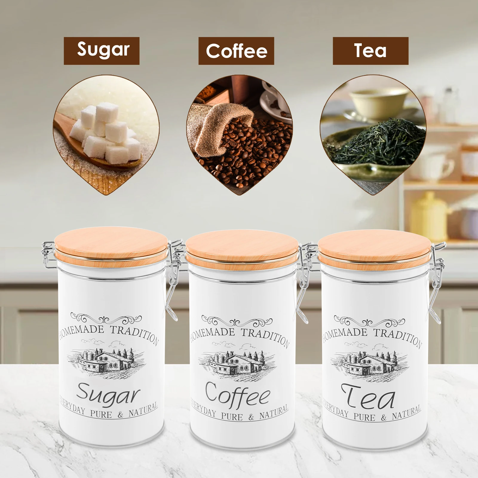 Набор из 3-х металлических бан – обзор и цена Coffee Tea Sugar Container Set